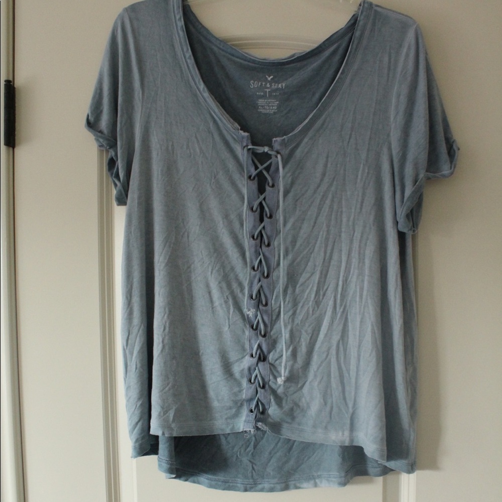 AEO soft and sexy laced front tee